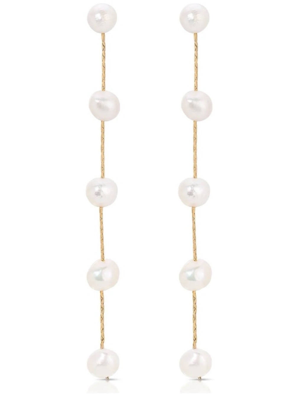 Gold and White Pearl Linear Drop Earrings